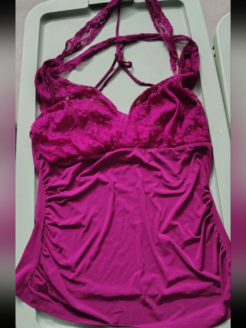 Womens Plus Size 3XL Magenta Purple Tie strap Laced front Halter Tank Top Shirt